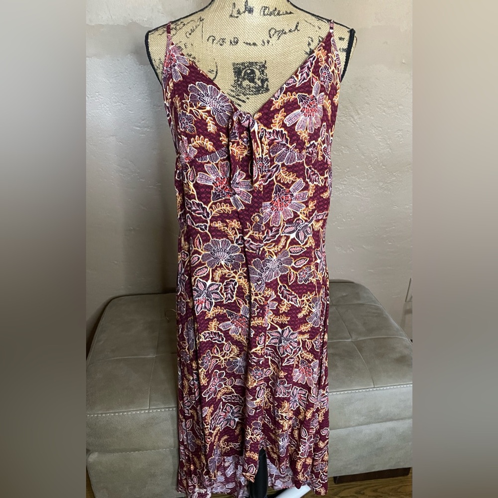 Jessica Simpson Burgundy and Yellow Patterned Dress